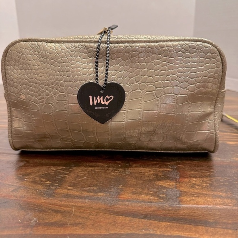 IMOSHION Cosmetic Bag Gold Croc Embossed Makeup Travel Case‎ New With Tags